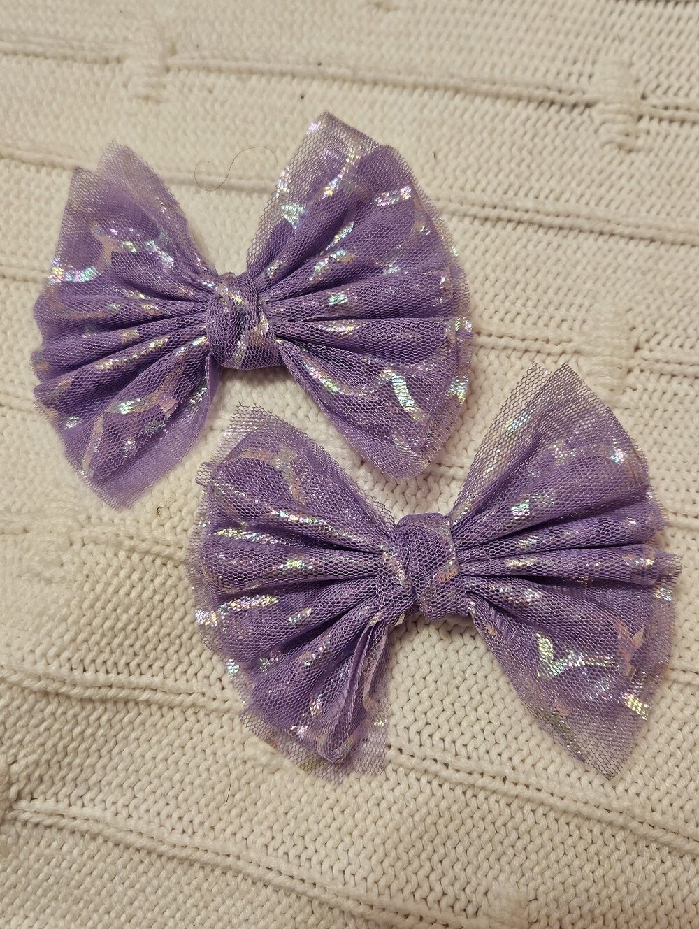 By Bella Purple Metallic Tulle Piggie Bows- Set Of 2